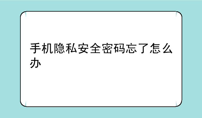 手机隐私安全密码忘了怎么办