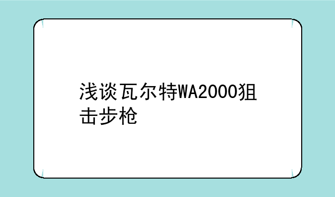 浅谈瓦尔特WA2000狙击步枪