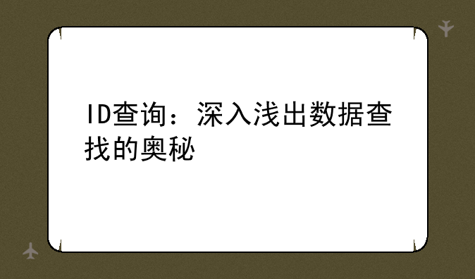 ID查询：深入浅出数据查找的奥秘