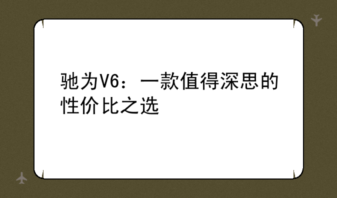 驰为V6：一款值得深思的性价比之选