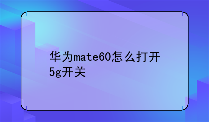 华为mate60怎么打开5g开关